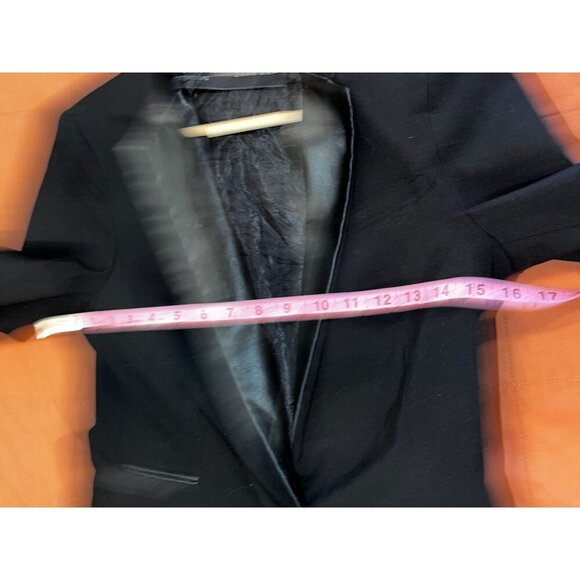 Zara Basic Black Single-Button Satin Lapels & Faux Leather Trim Women's Blazer S - Picture 5 of 8
